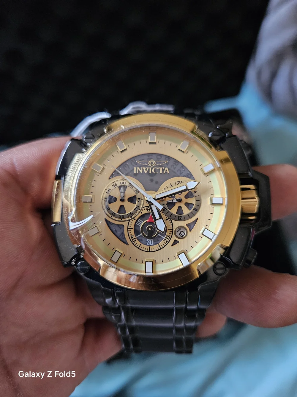 Invicta Men's Black and Gold Chronograph Watch 52mm